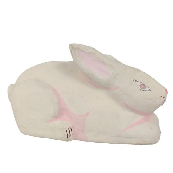Vintage Handpainted Paper Mache 10" White Bunny Rabbit, Made in the Philippines - Picture 1 of 6